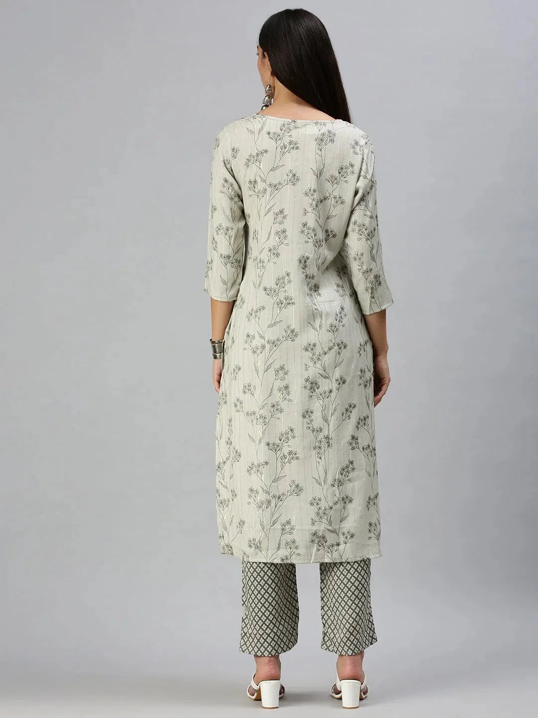 Grey Floral Cotton Kurta Sets | Indian Women's Kurta Set with ...