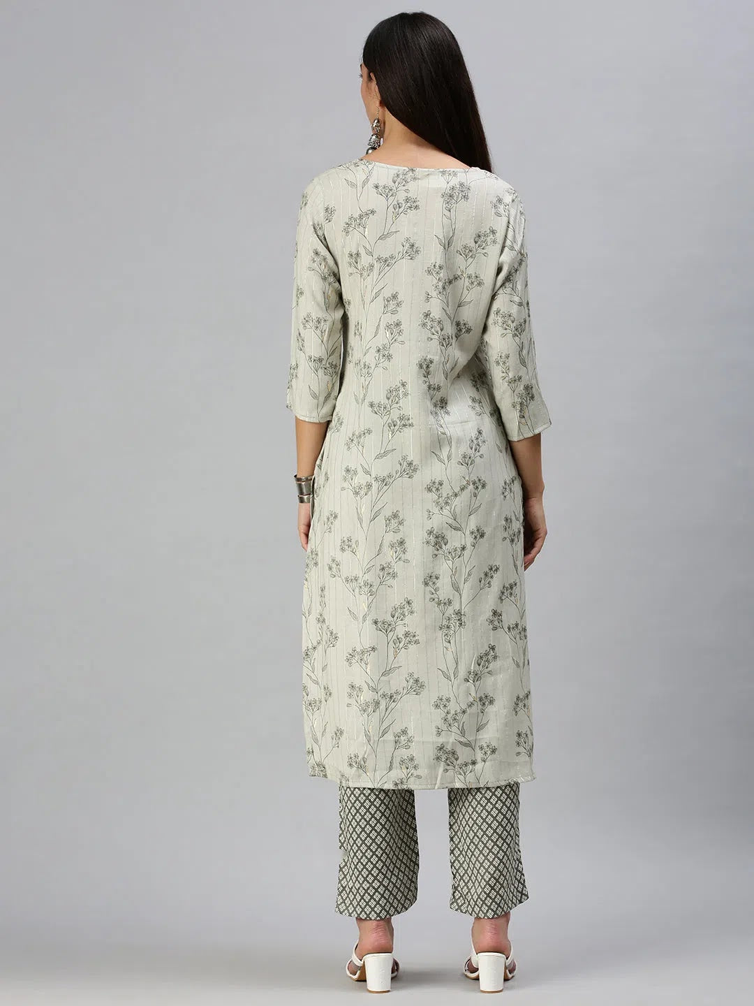Grey Floral Cotton Kurta Sets | Indian Women's Kurta Set with ...