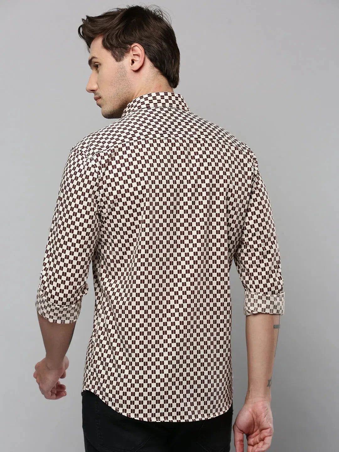 Beige Printed Mens Shirt - Casual Cotton Shirt | DesiQlo