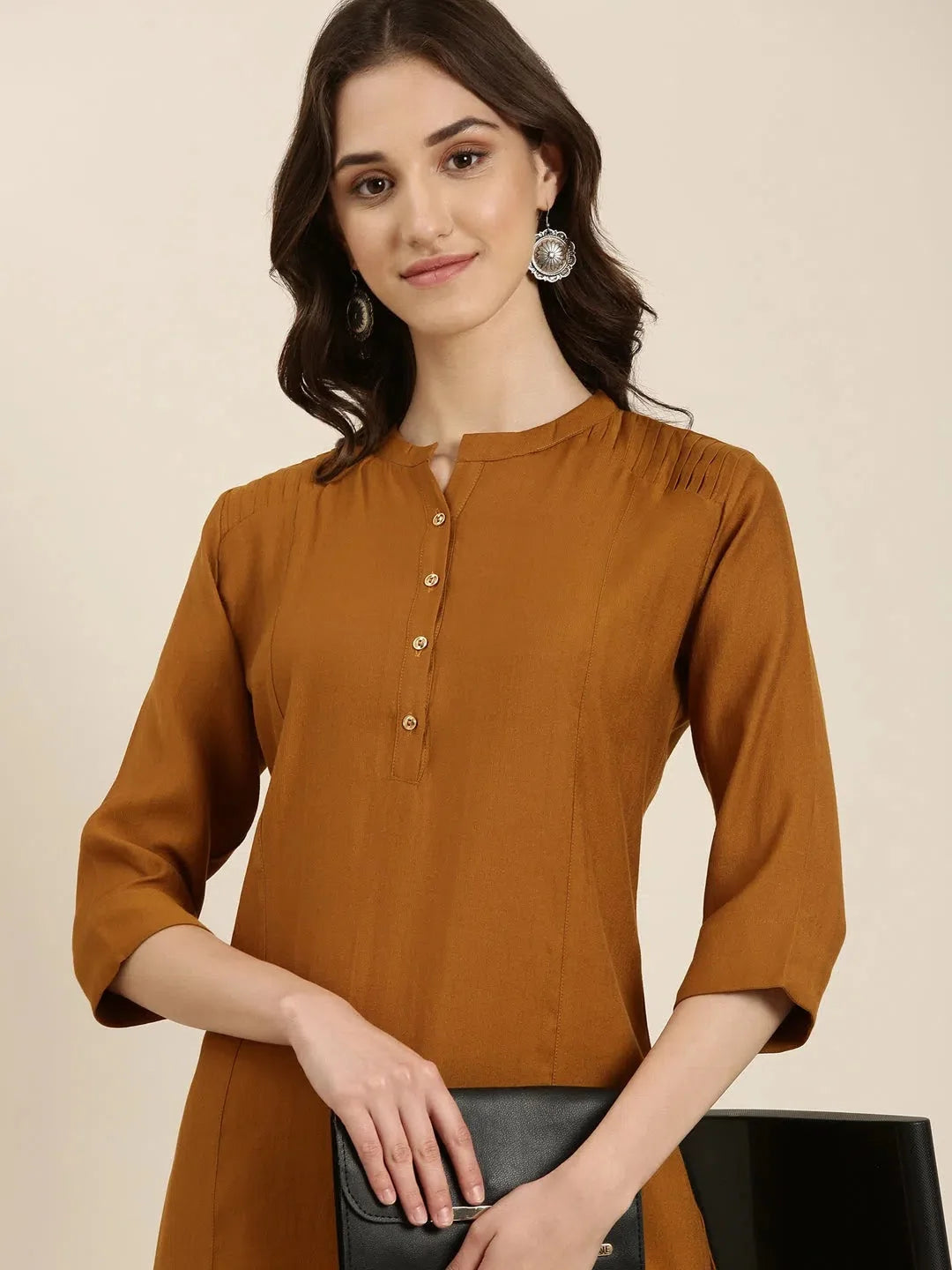 Solid Brown Cotton Kurta - Elegant Indian Kurta for Ladies
