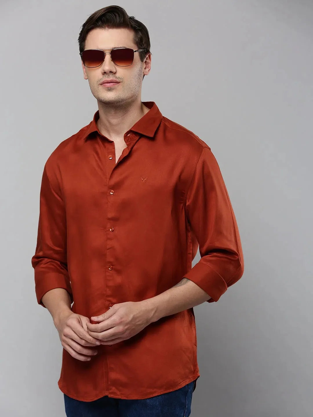 Rust Solid Mens Shirt - Cotton Casual Shirt | DesiQlo