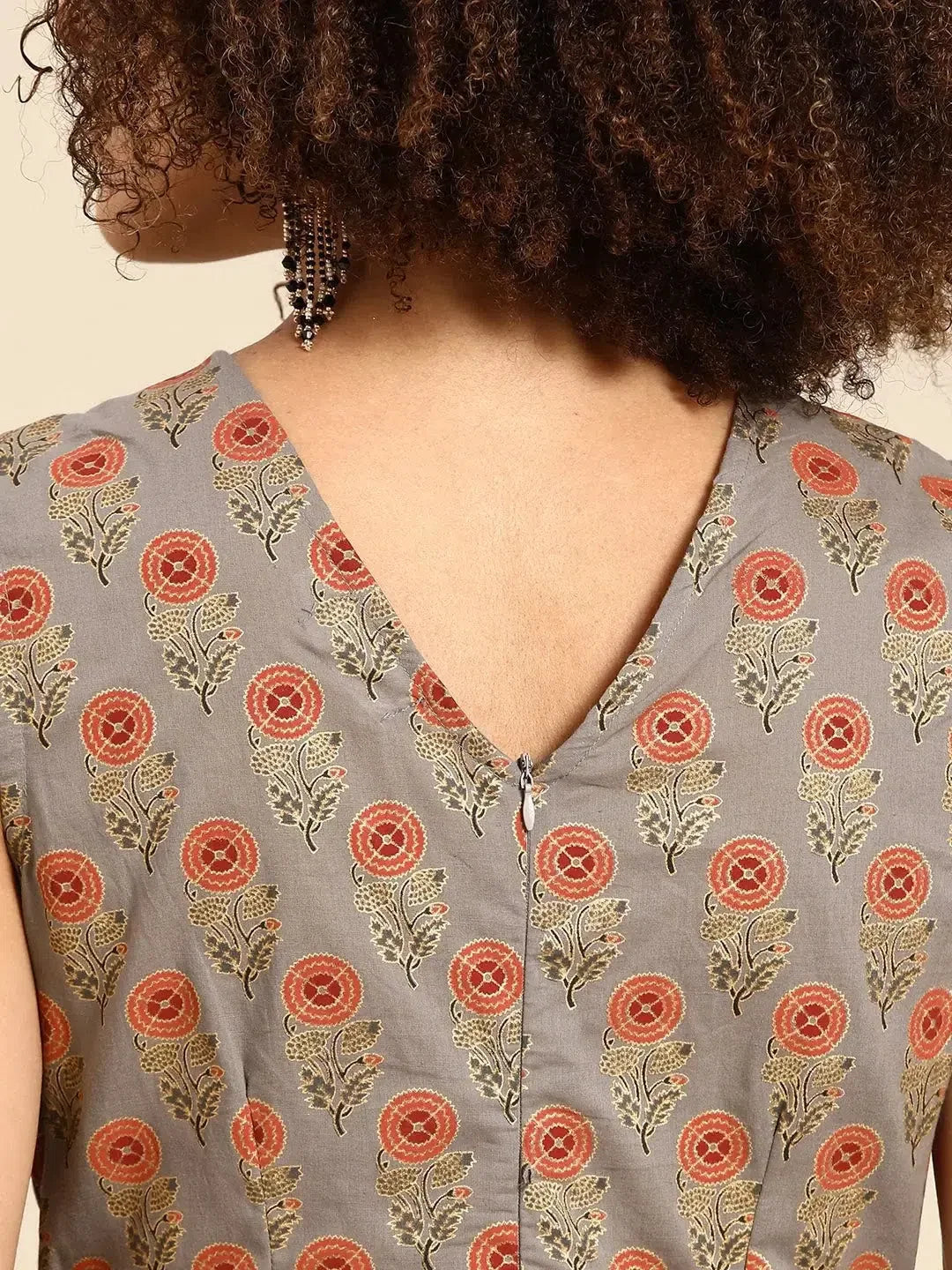 Grey Print Pleated Jumpsuit - Unique Women's Tops and Shirts