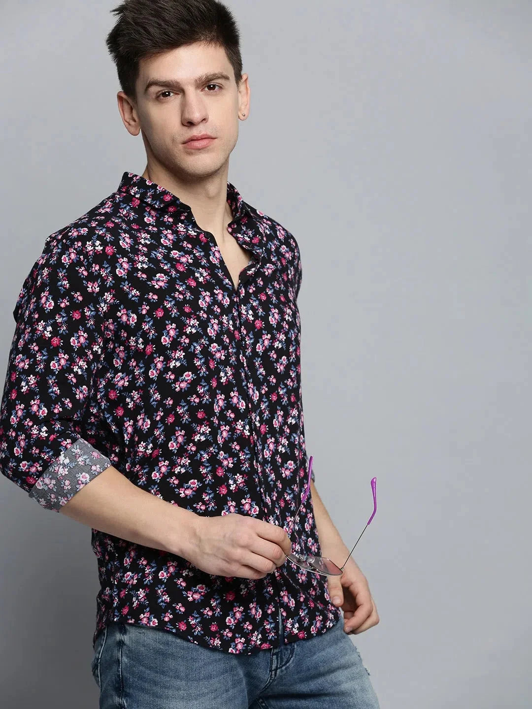 Black Printed Cotton Mens Shirt | Casual Style