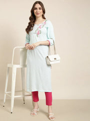 Women Straight Turquoise Blue Chevron Kurta-AT-A1286-K-Turquoiseblue