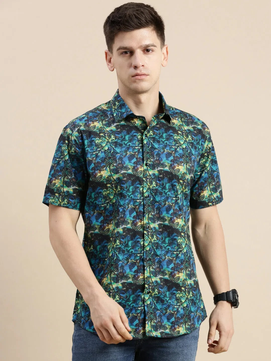 Abstract Print Mens Shirt - Galleria Multi Color Satin Shirt
