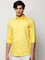 Men Yellow Solid Casual Casual Shirts-TAVANTAPLAIN-5512-Yellow