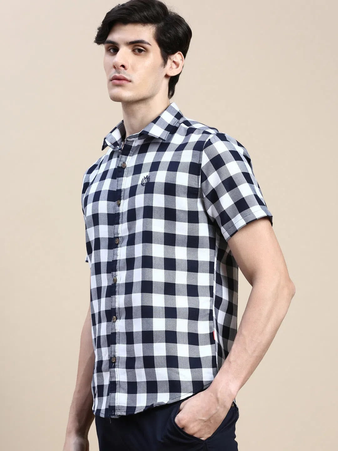 White Checked Cotton Mens Shirt - DesiQlo Style