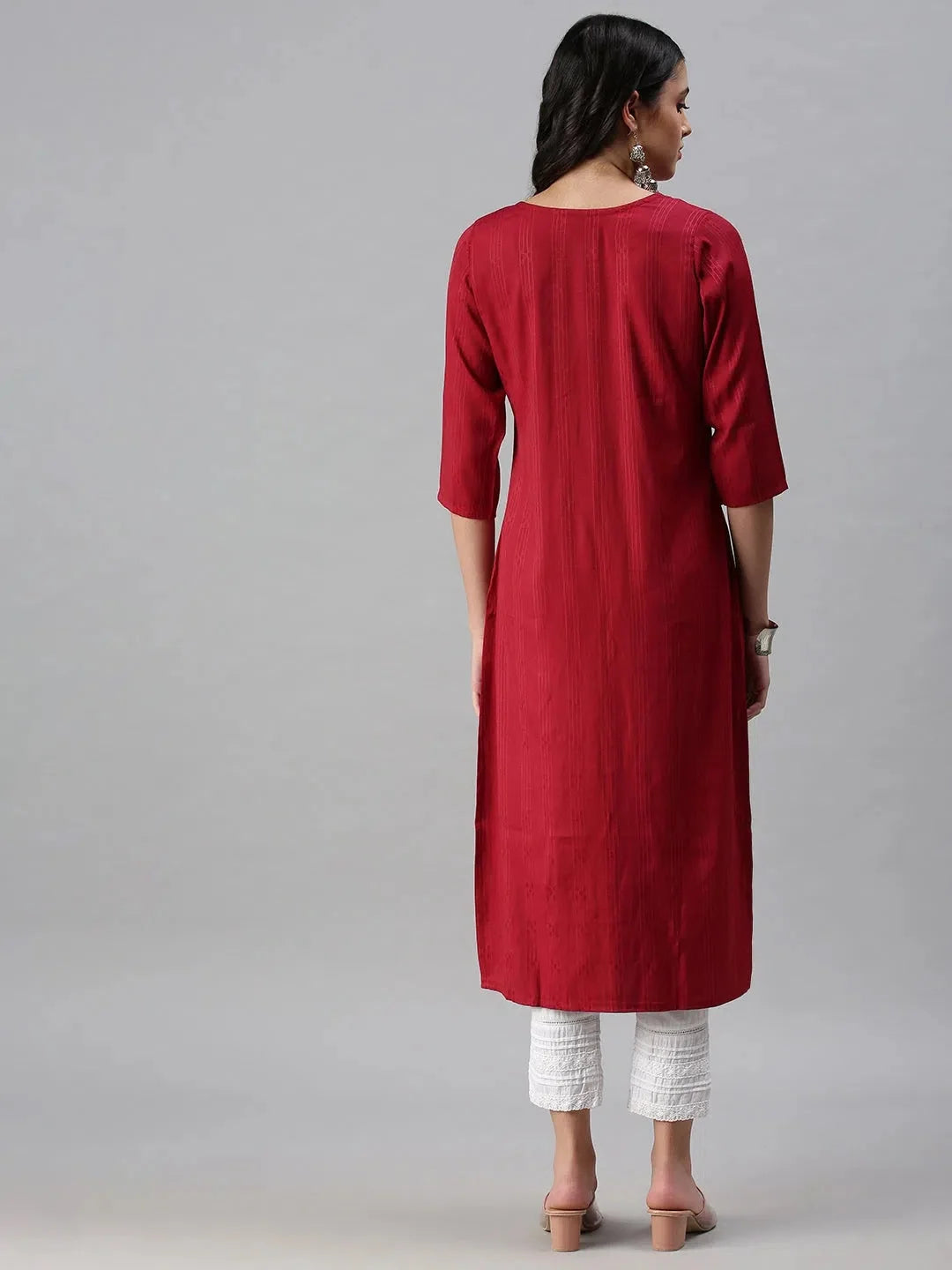 Maroon Striped Cotton Indian Kurta for Women - DesiQlo
