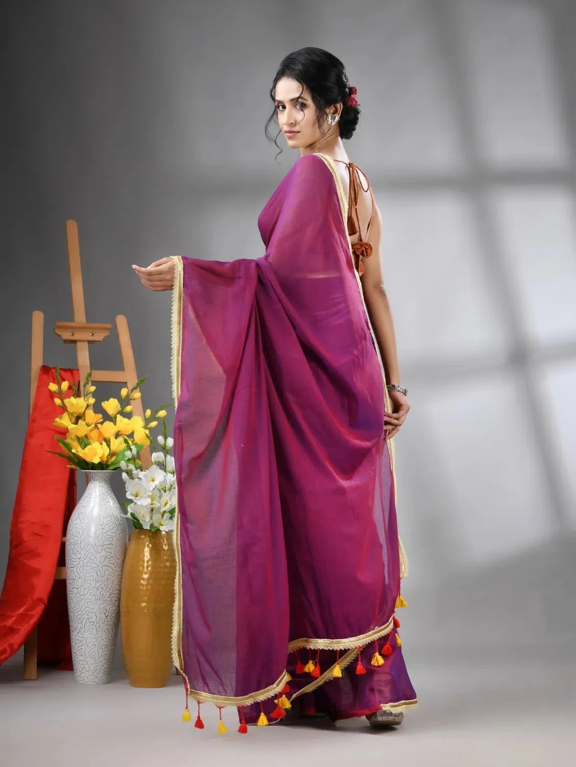 Purple Cotton Saree with Gota Patti - Indian Sarees