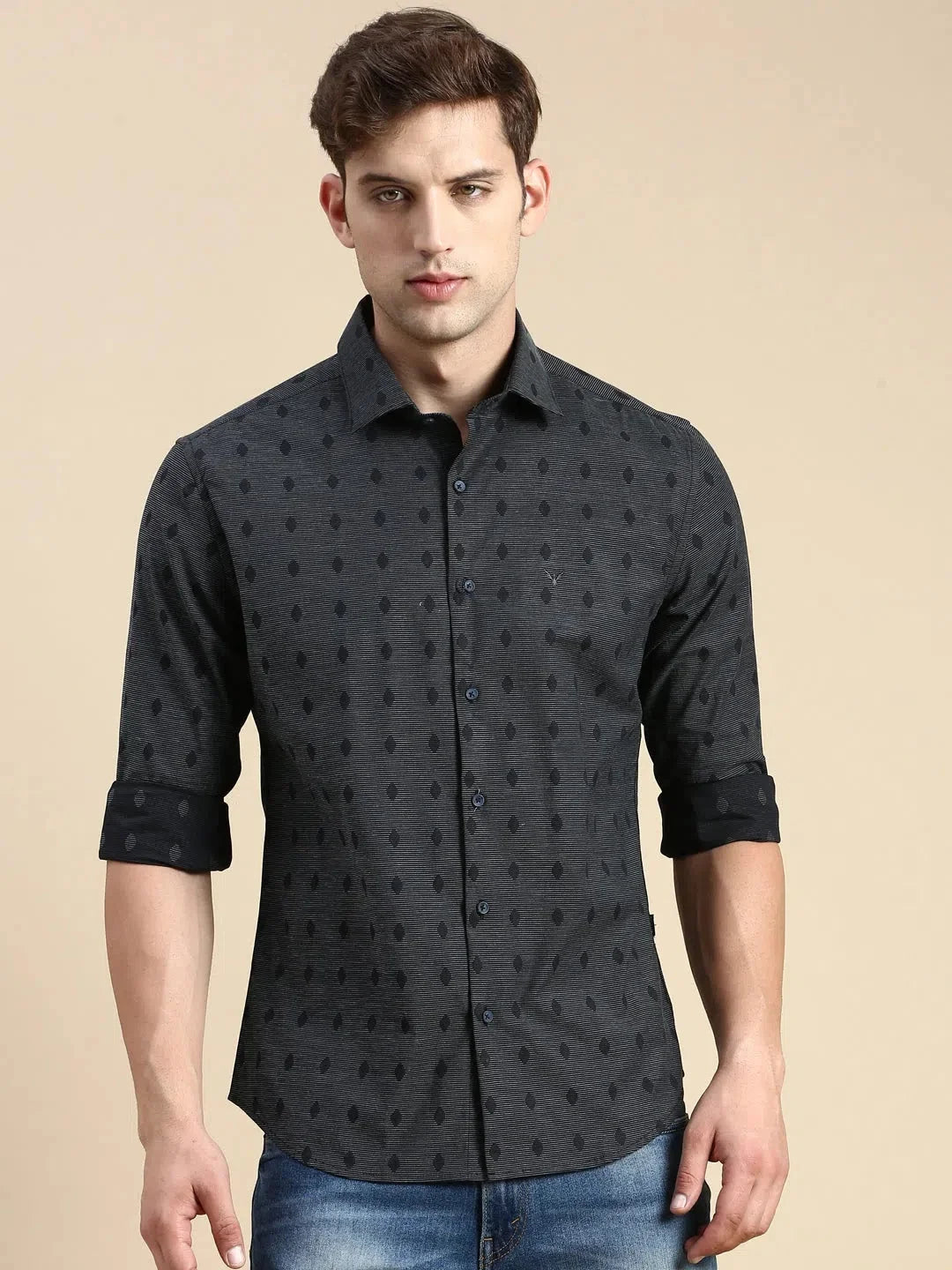 Men's Navy Solid Cotton Shirt | DesiQlo Casual Style