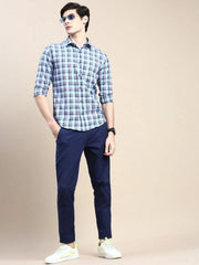 Men Blue Checked Casual Shirt-ALBACHECKS-73-Blue