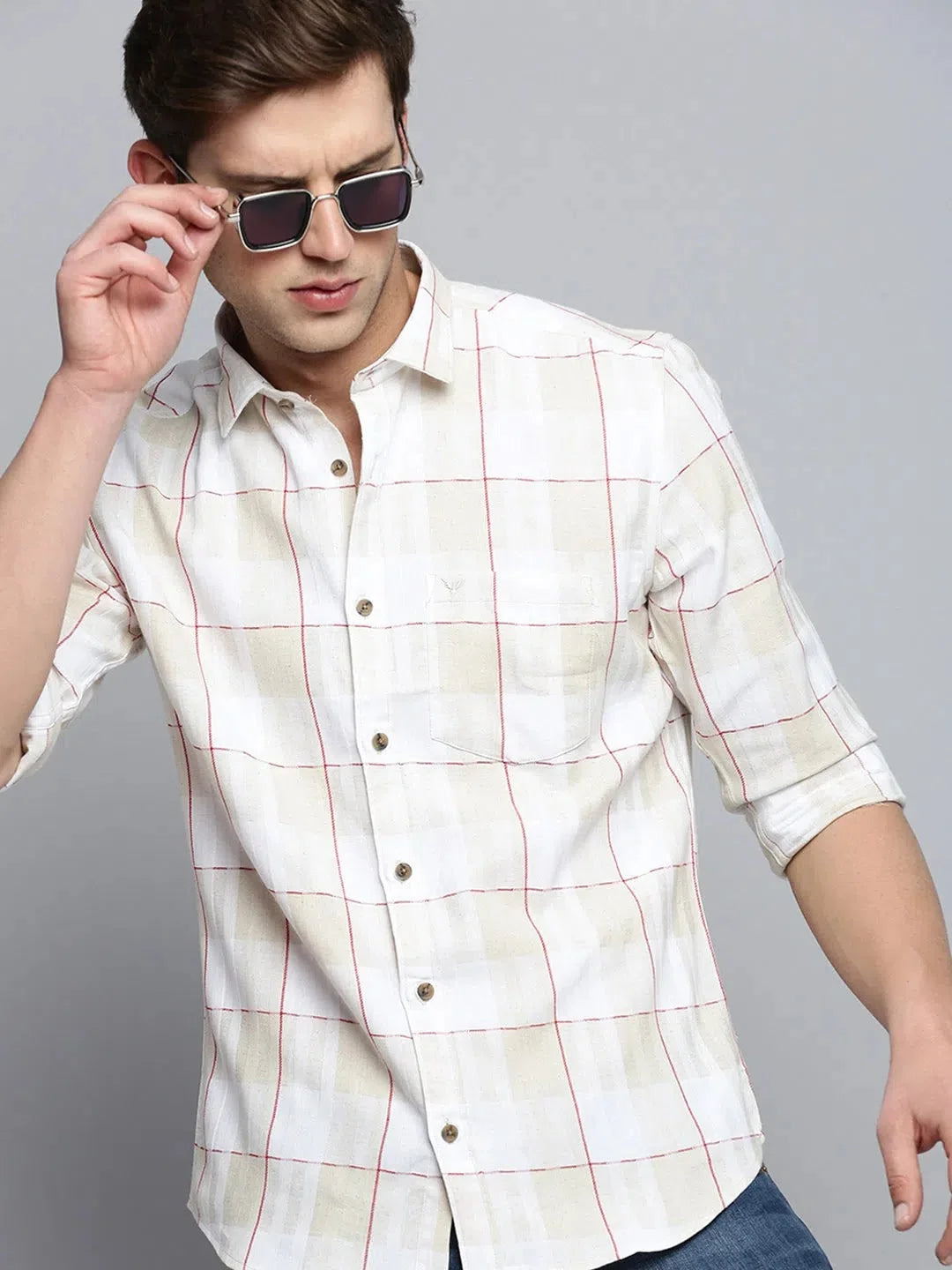Men White Checked Casual Shirt-MARFACHECKS-4440-Offwhite