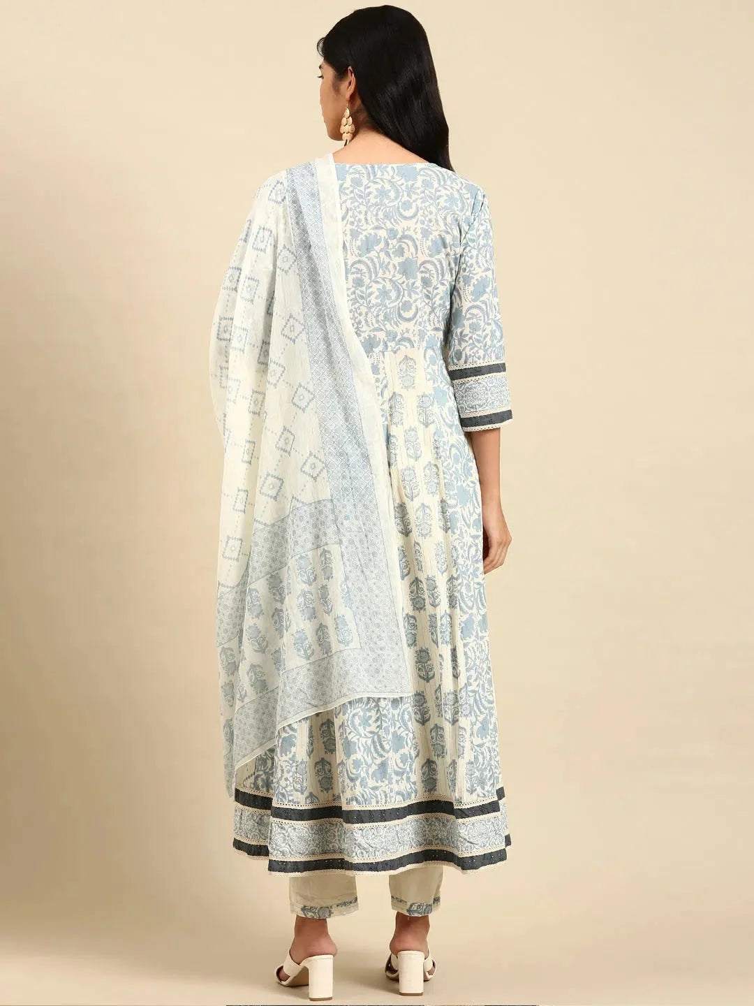 Beige Printed Women's Kurta Set | Floral Cotton Kurta Sets