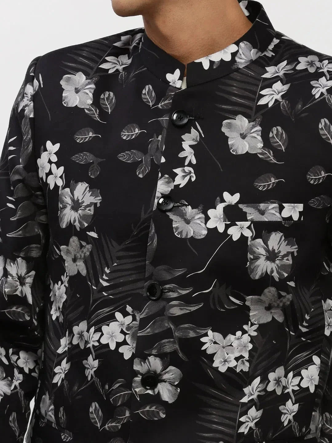 Black Printed Men's Ethnic Wear Blazer | DesiQlo