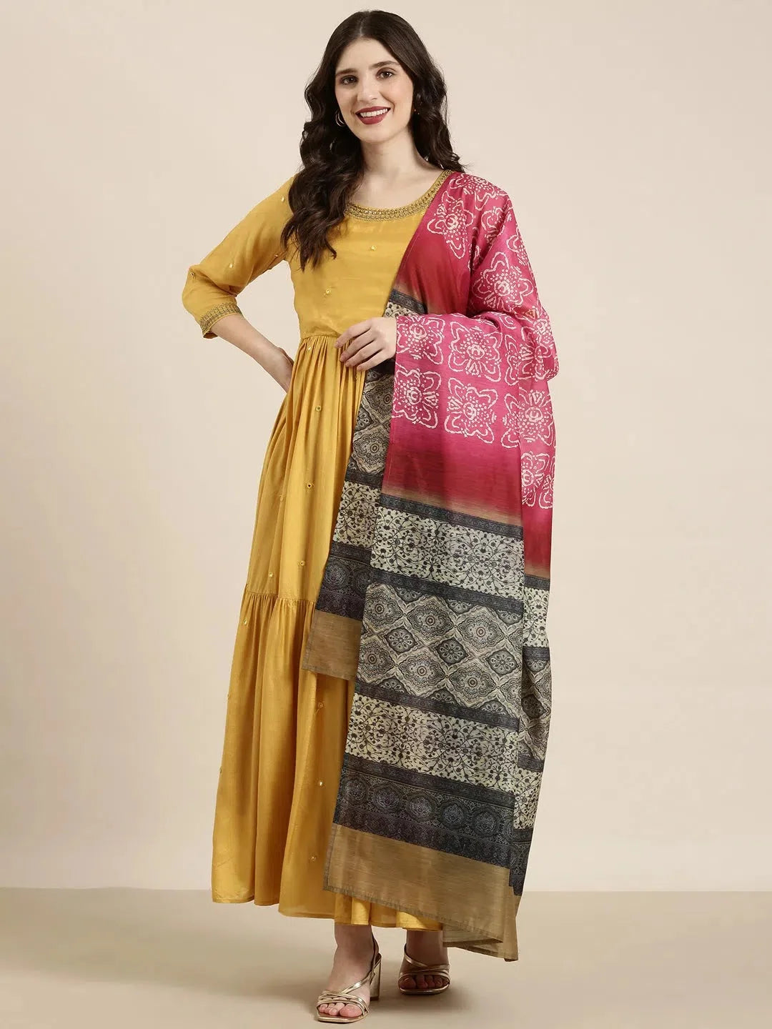 Mustard Solid Anarkali Kurti for Women | Trendy Anarkali Gown