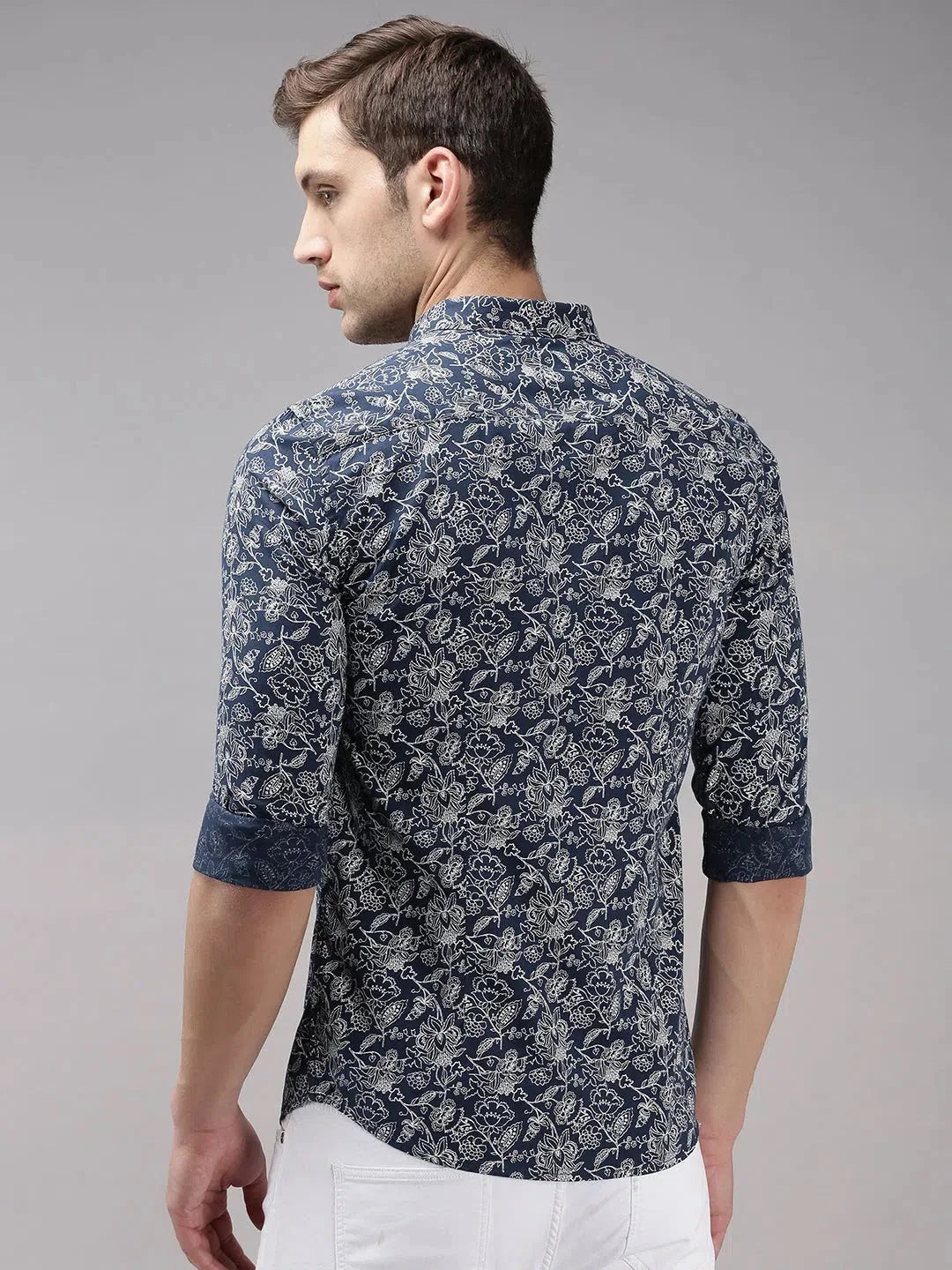 Navy Blue Printed Mens Shirt | Cotton Casual Shirt - DesiQlo