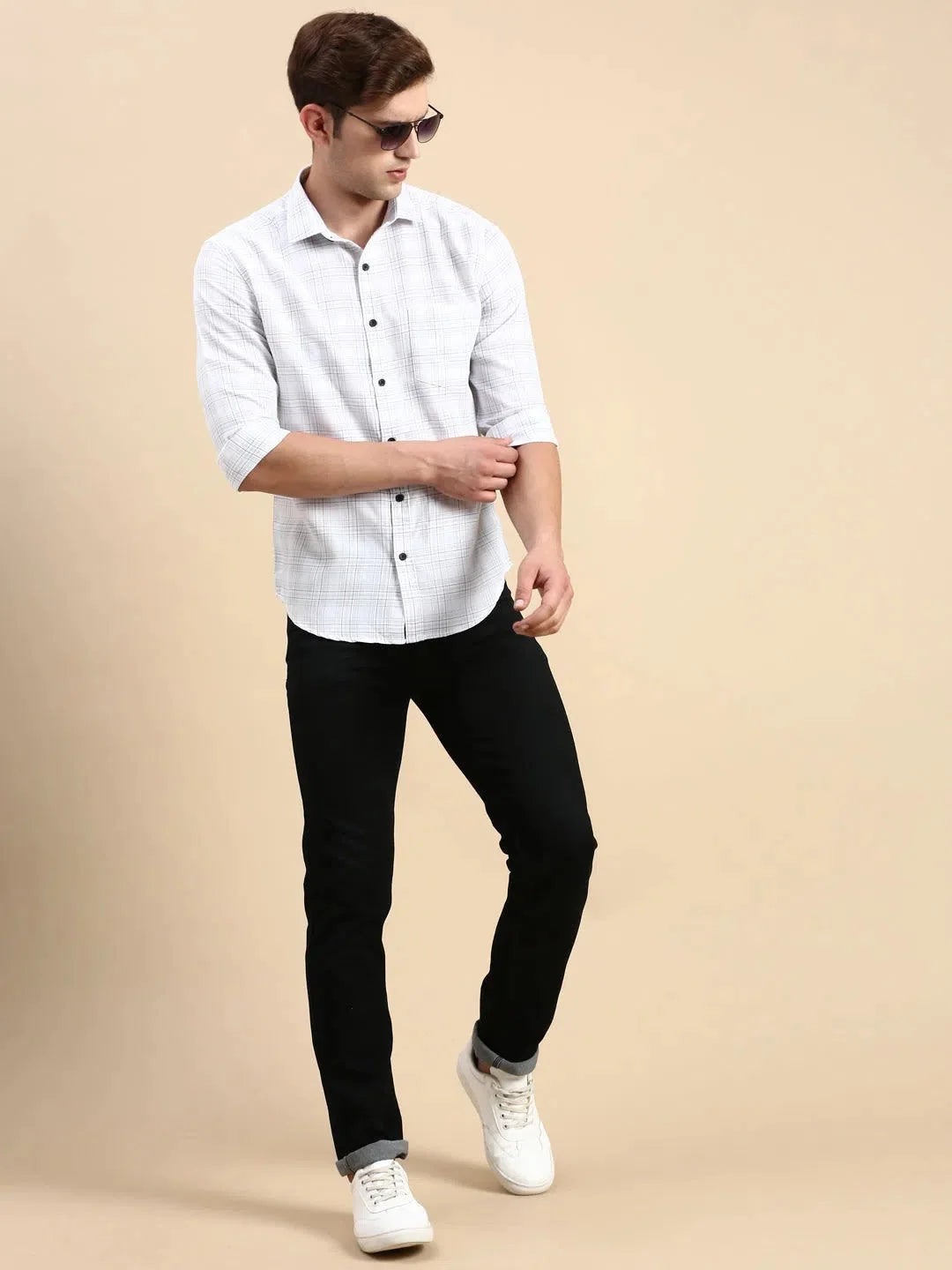 Men's White Checked Cotton Shirt | Casual Style DesiQlo