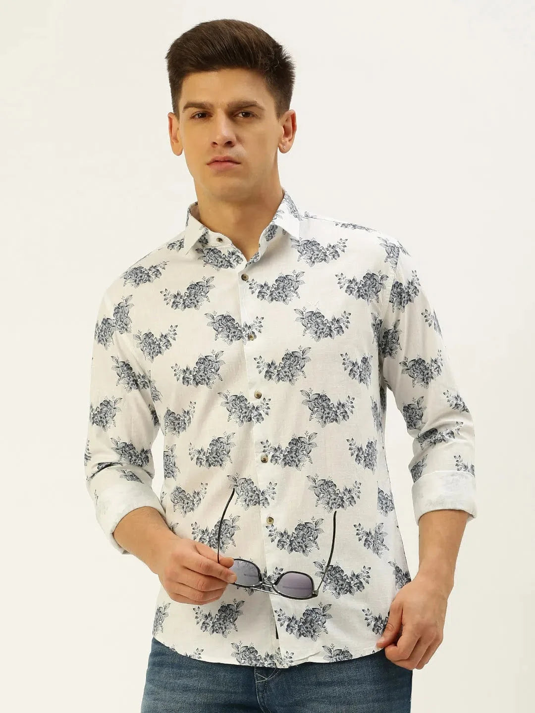 Stylish White Printed Mens Shirt - DesiQlo Cotton Casual Shirt