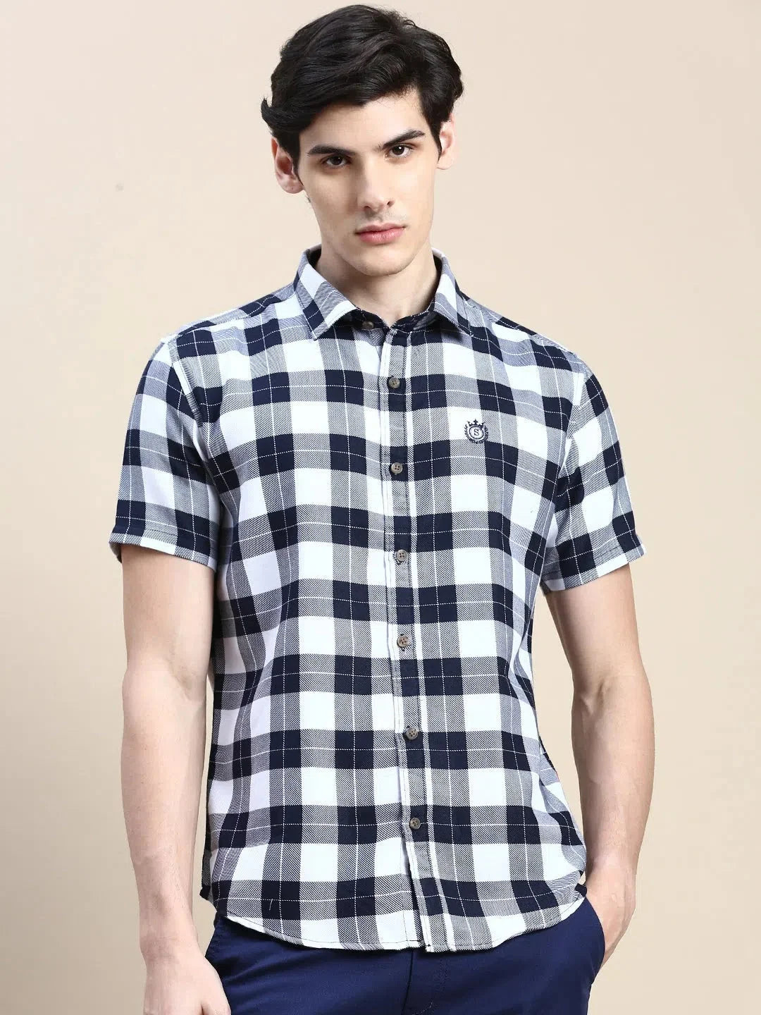 White Checked Cotton Mens Shirt | DesiQlo Casual Shirts