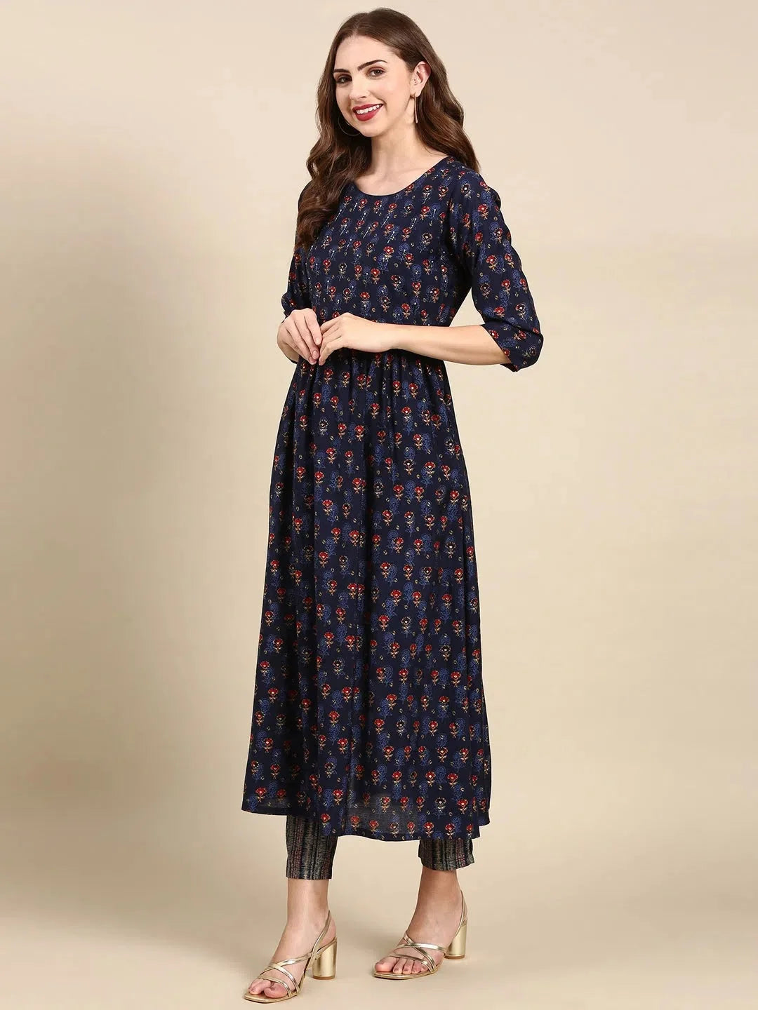 Navy Blue Printed Kurta Set | Ethnic Motifs | Women's Kurta Sets