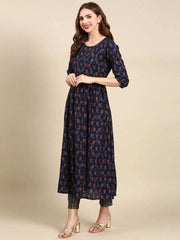 Women's Navy Blue Printed Kurta SetKC-1021-Navyblue