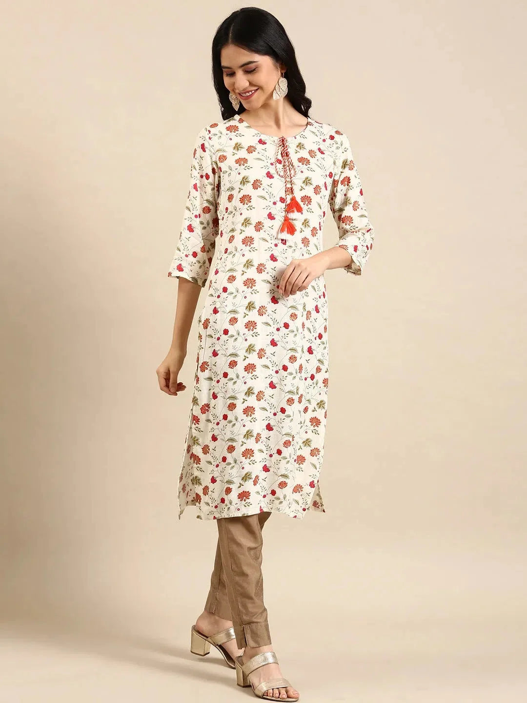 Cream Printed Cotton Kurta: Stylish Indian Kurtis for Women