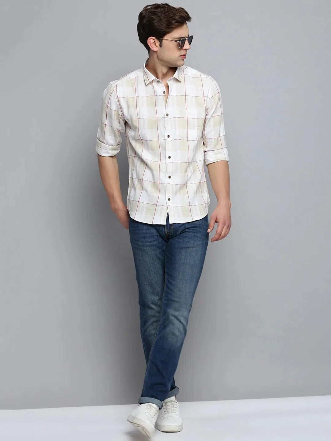 White Checked Mens Shirt - Cotton Casual & Formal Shirts