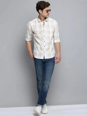 Men White Checked Casual Shirt-MARFACHECKS-4440-Offwhite