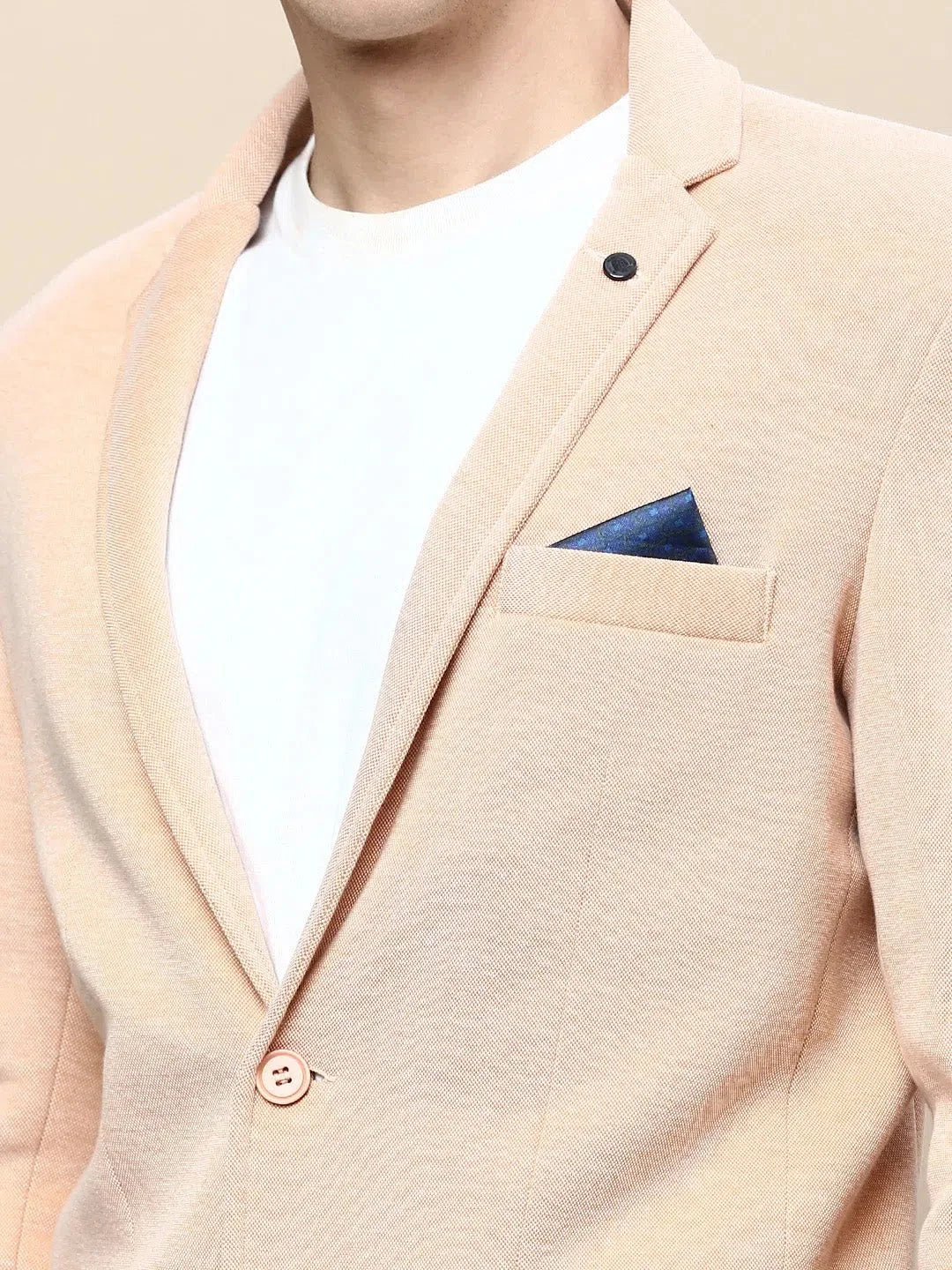 Peach Solid Nehru Jacket: Men's Cotton Casual Blazer