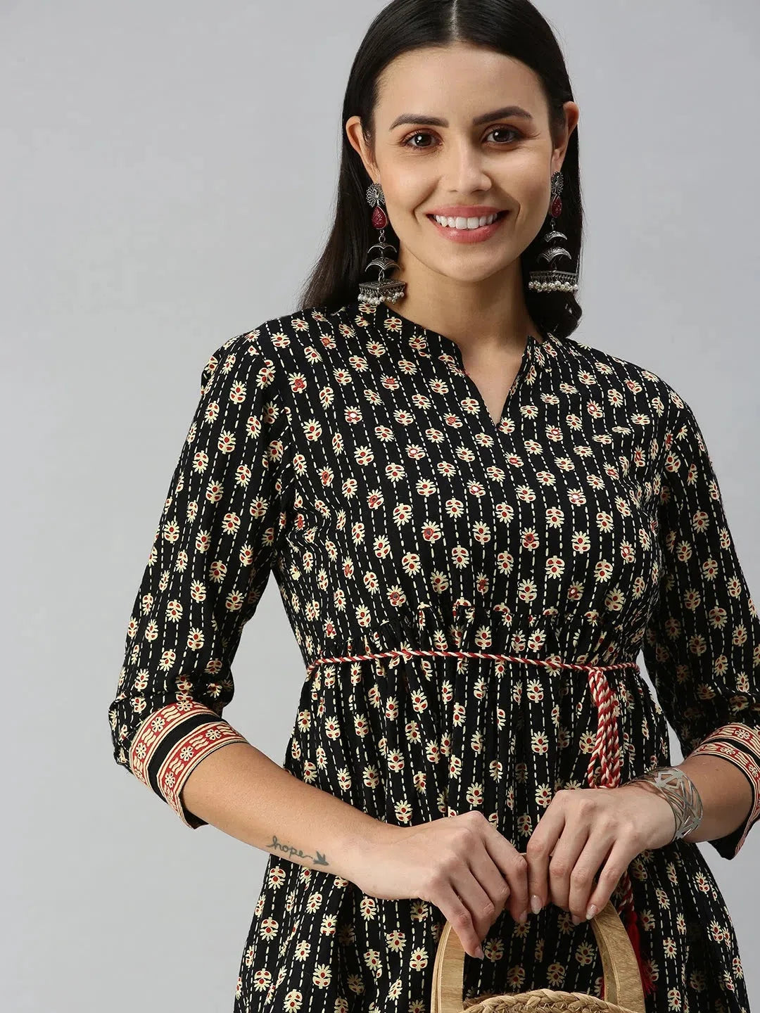 Black Floral Kurti - Stylish Indian Tunic Top for Women Online