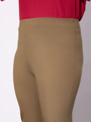 Women Beige Metal Zipper Hem Detail Pants