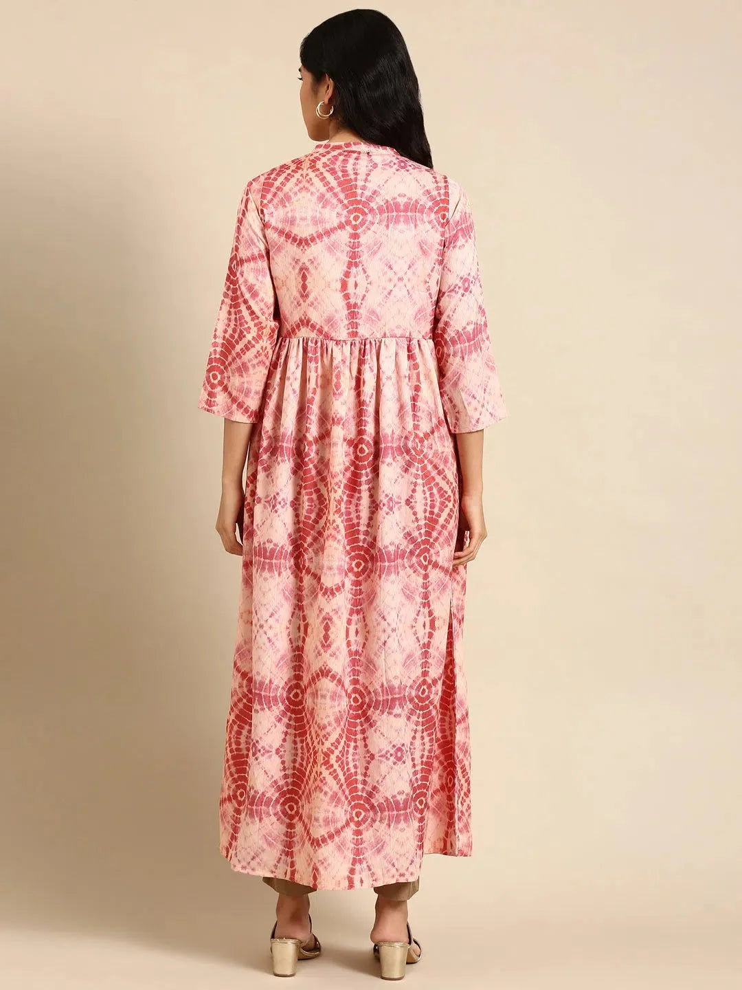 Beige Tie Dye Anarkali Kurti | Women's Polyester Anarkali Dress