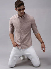 Men Beige Solid Casual Shirt-COLINLINEN-1331-Beige