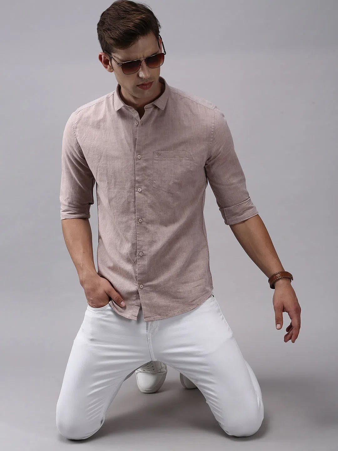 Trending Beige Solid Mens Shirt - Casual Cotton Shirt | DesiQlo