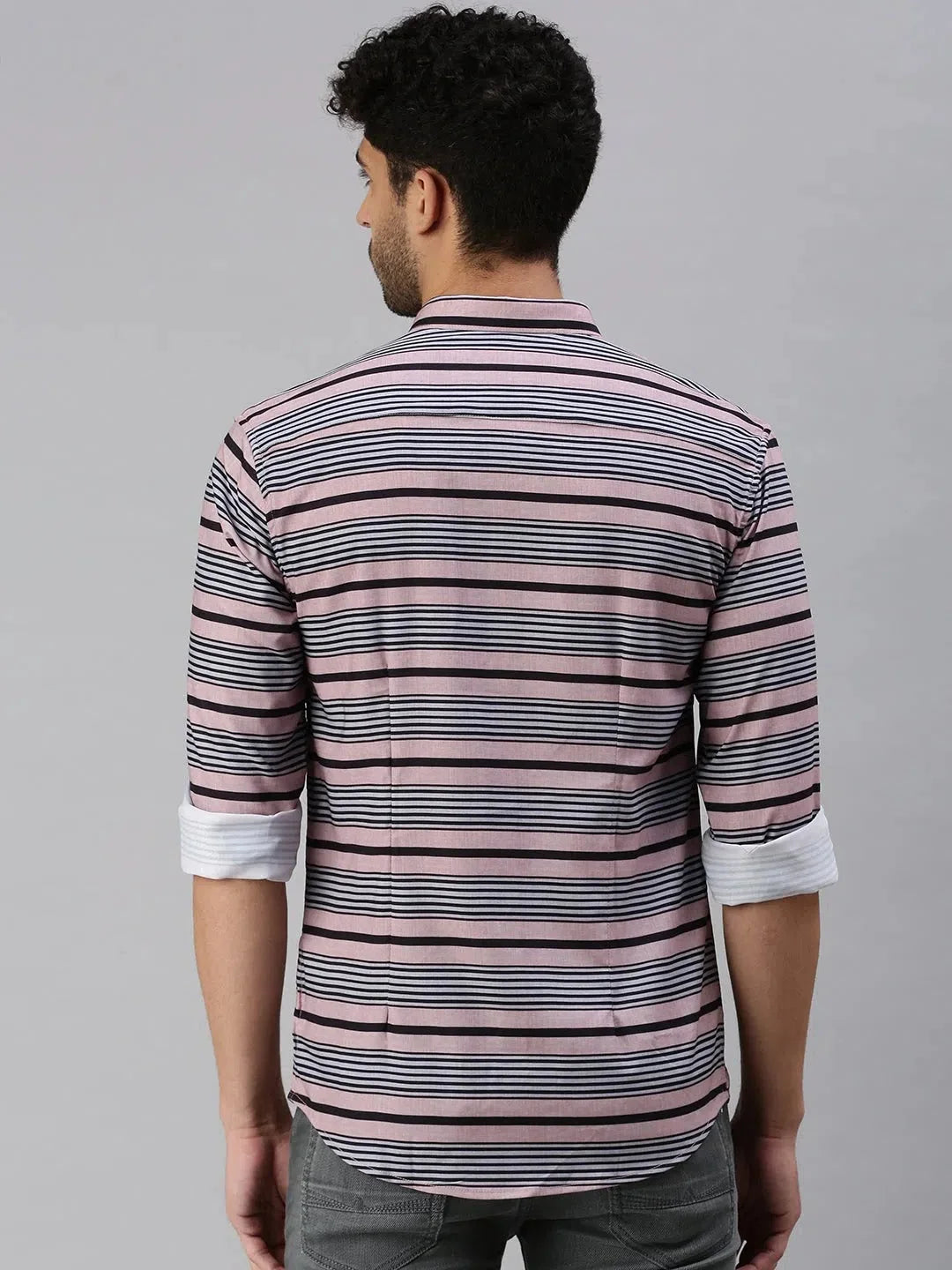 Men Peach Striped Cotton Shirt | Casual Mens Shirt