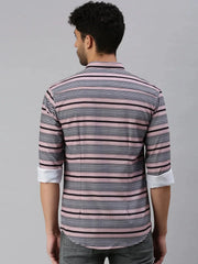 Men Peach Striped Casual Shirt-RYANSTRIPE-1074-Peach