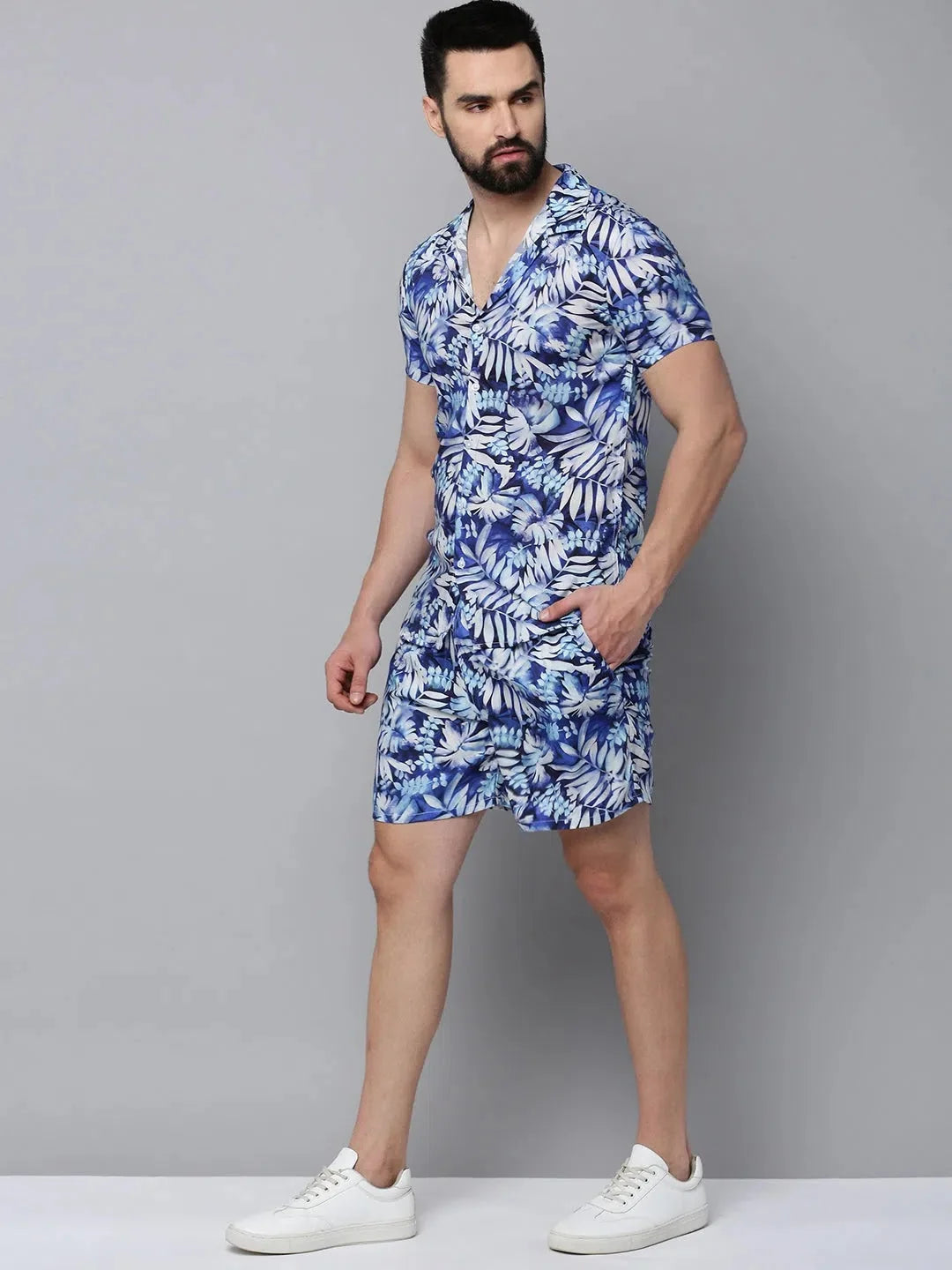 Blue Printed Cotton Casual Co Ord Sets Men | Showoff