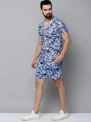 Men Blue Printed Casual Co-Ord Set-AM-78-4-Blue