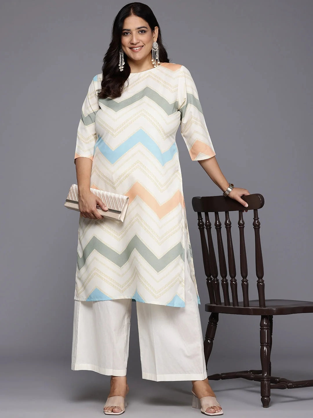 Plus Size Chevron Printed Crepe Kurta-AP-AHKUCRDP-1127