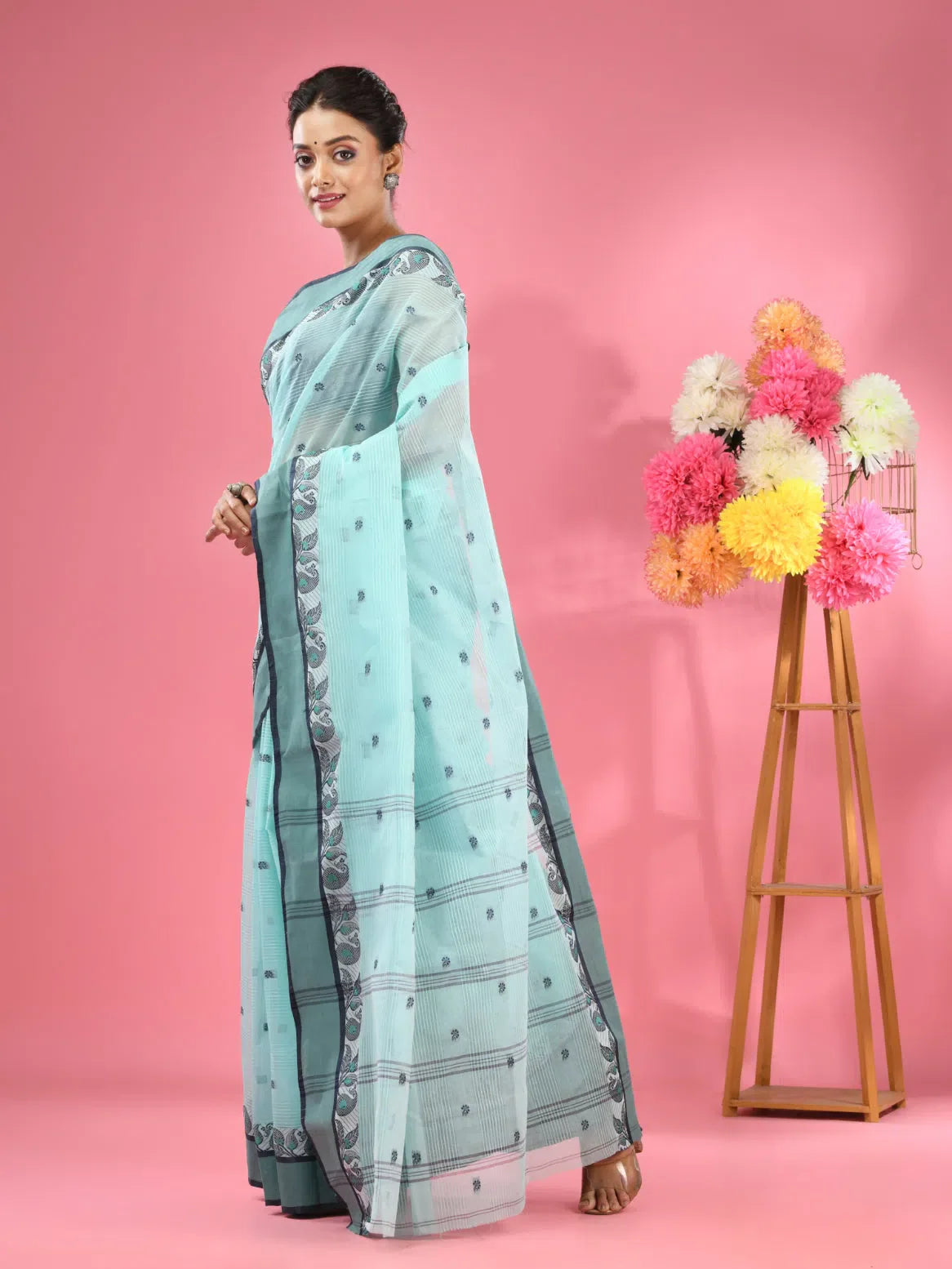 Ocean Green Cotton Tant Saree | Indian Sarees