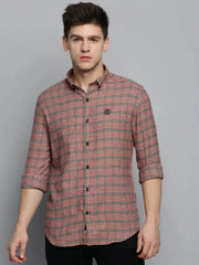 Men Red Checked Casual Shirt-AARONCHECKS-4345-Beige