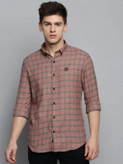 Men Red Checked Casual Shirt-AARONCHECKS-4345-Beige