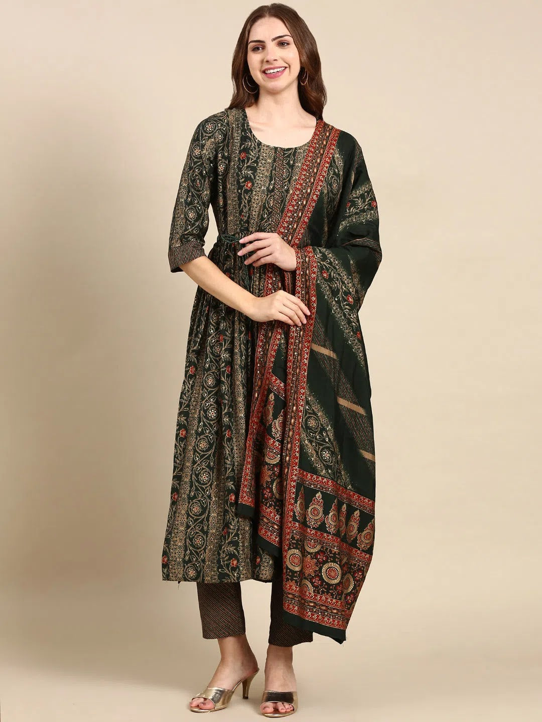 Green Printed Kurta Set | Stylish Women's Indian Kurta Sets