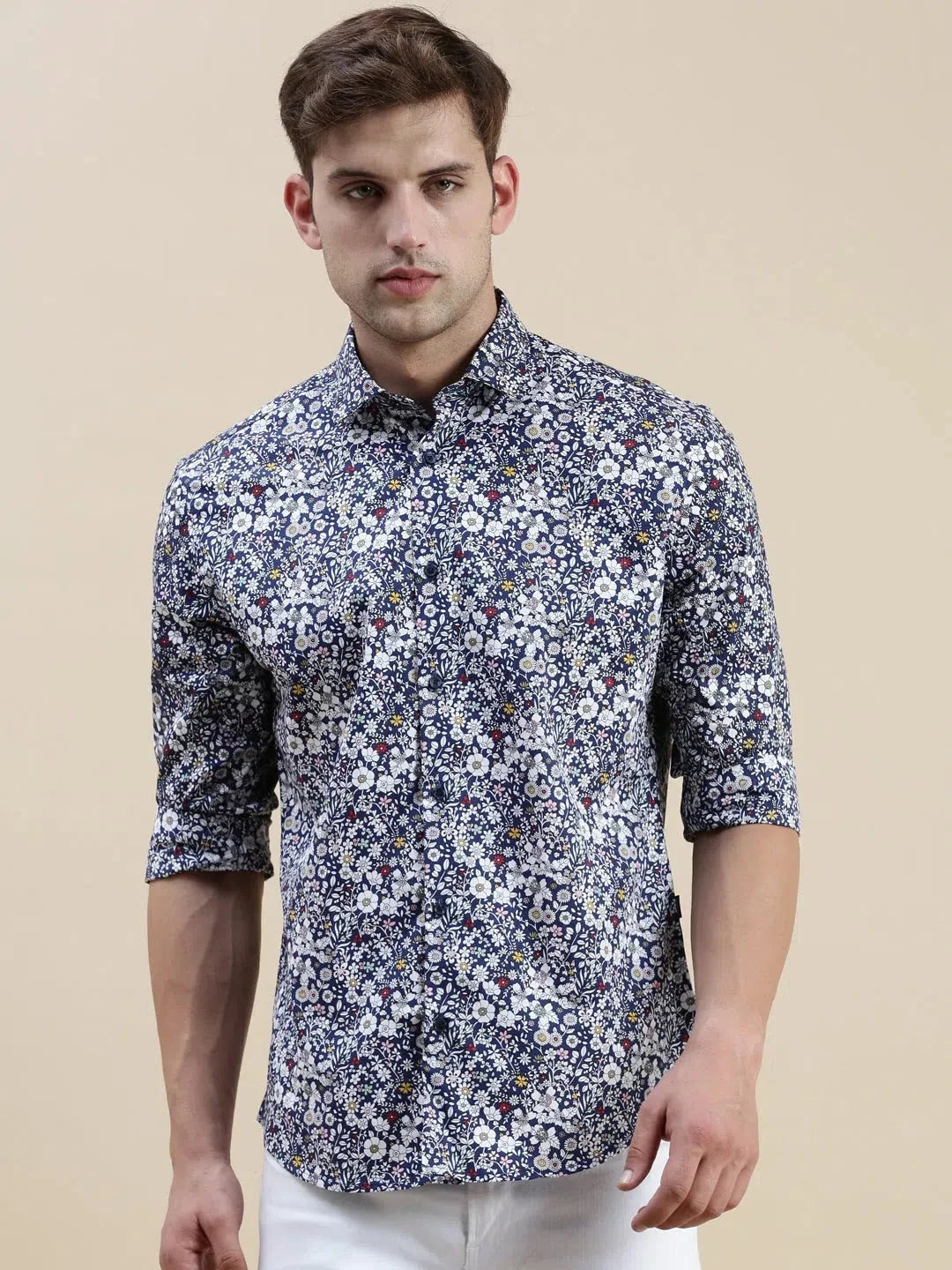 Navy Floral Cotton Mens Shirt - Stylish Printed Shirt