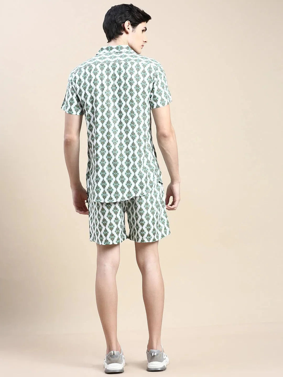 Men's White Printed Cotton Casual Co ord Set | Showoff