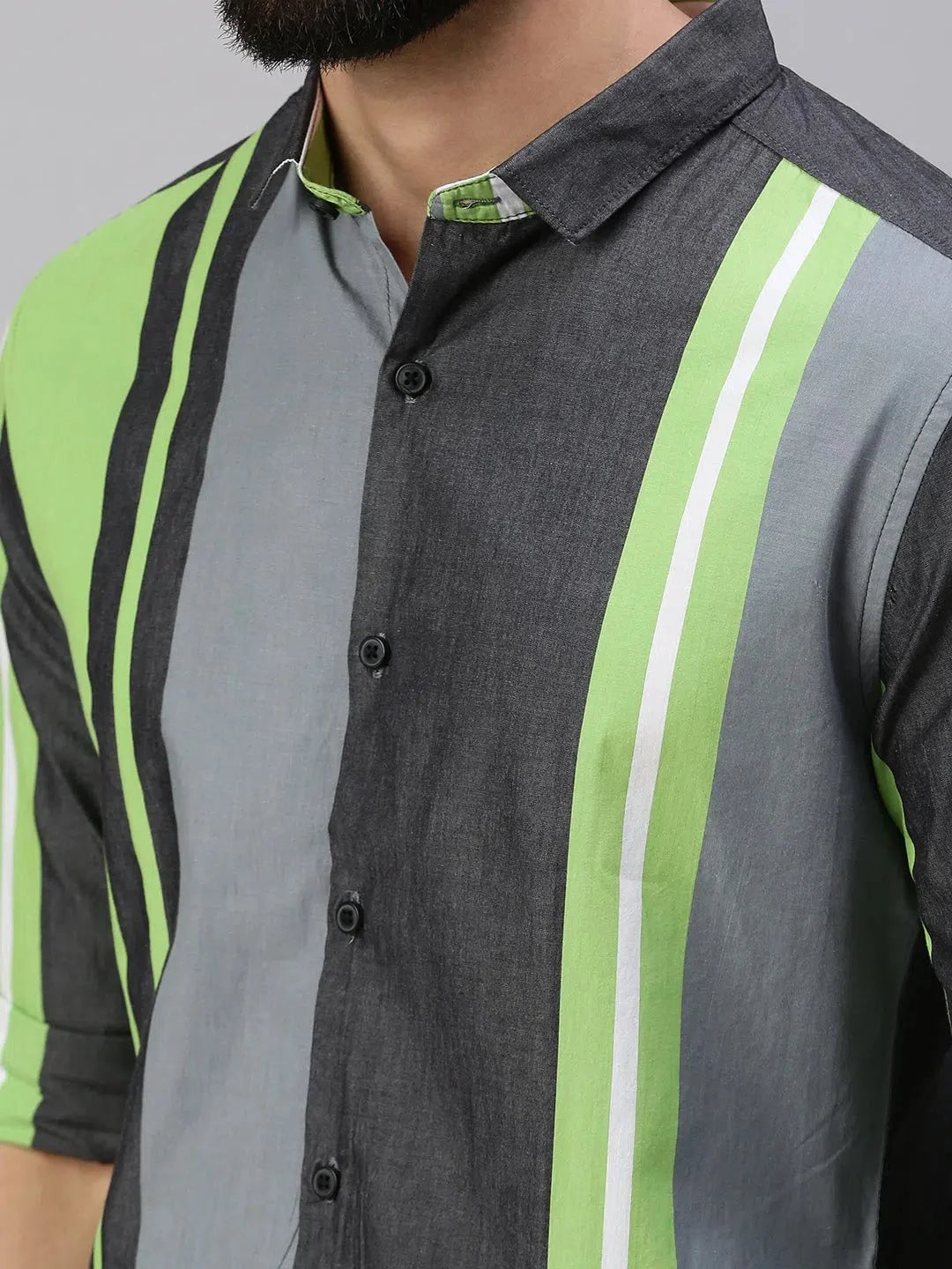 Grey Striped Mens Shirt - Stylish Cotton Formal Shirts
