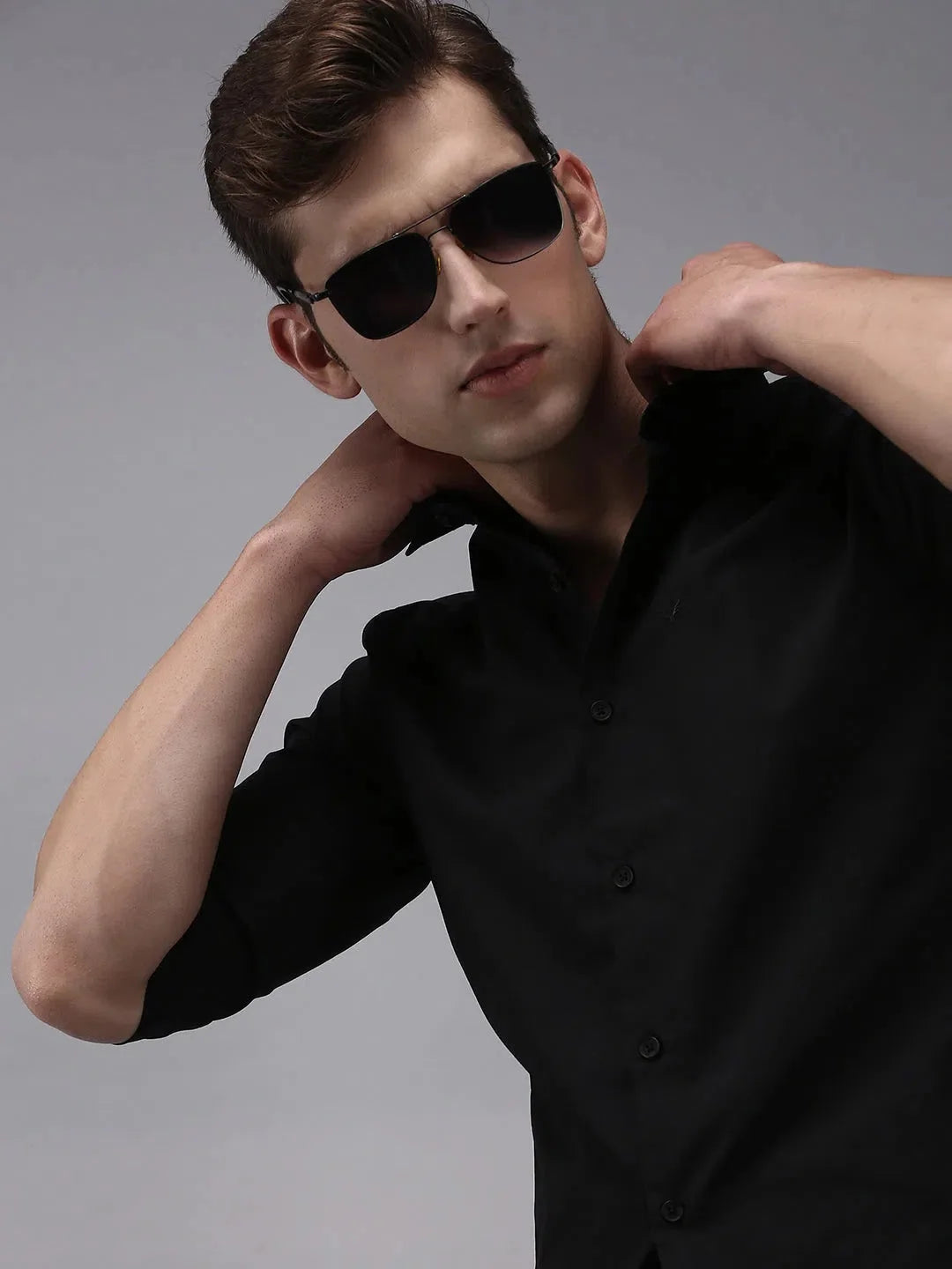 Men Black Solid Casual Shirt-BOLDPLAINE-1605-Black