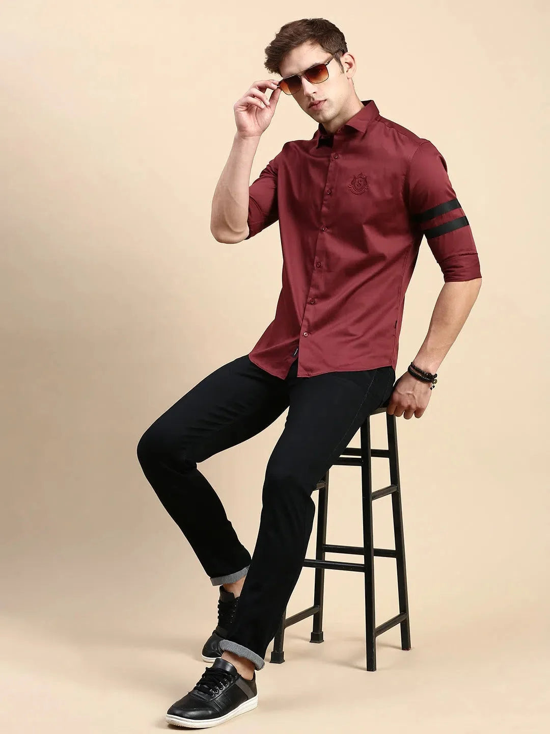 Maroon Solid Mens Shirt - Cotton Casual Shirt | DesiQlo