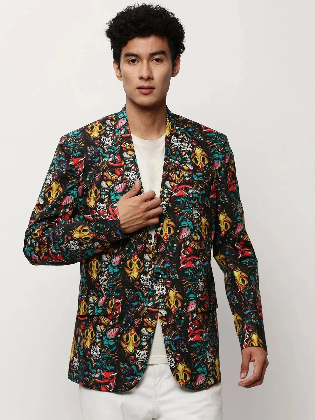 Black Printed Cotton Modi Jacket | Men's Ethnic Wear