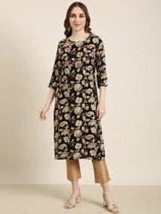 Women Straight Black Floral Kurta-HO-1463-Black